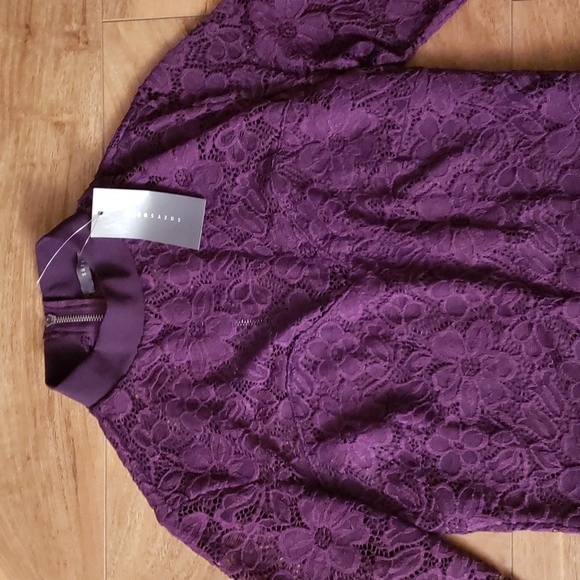 NWT Suzy Shier lace bodice dress mock neck 3/4 sleeve - Picture 2 of 4